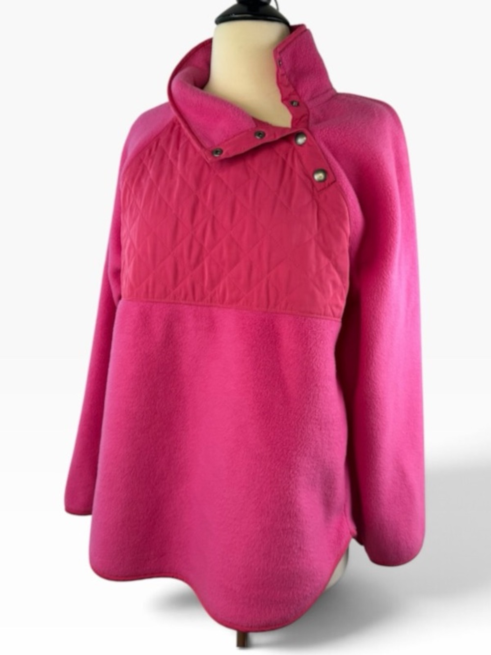 J. Crew Fleece Pullover Jacket Hot Pink Quilted M Snap Collar - Picture 15 of 15